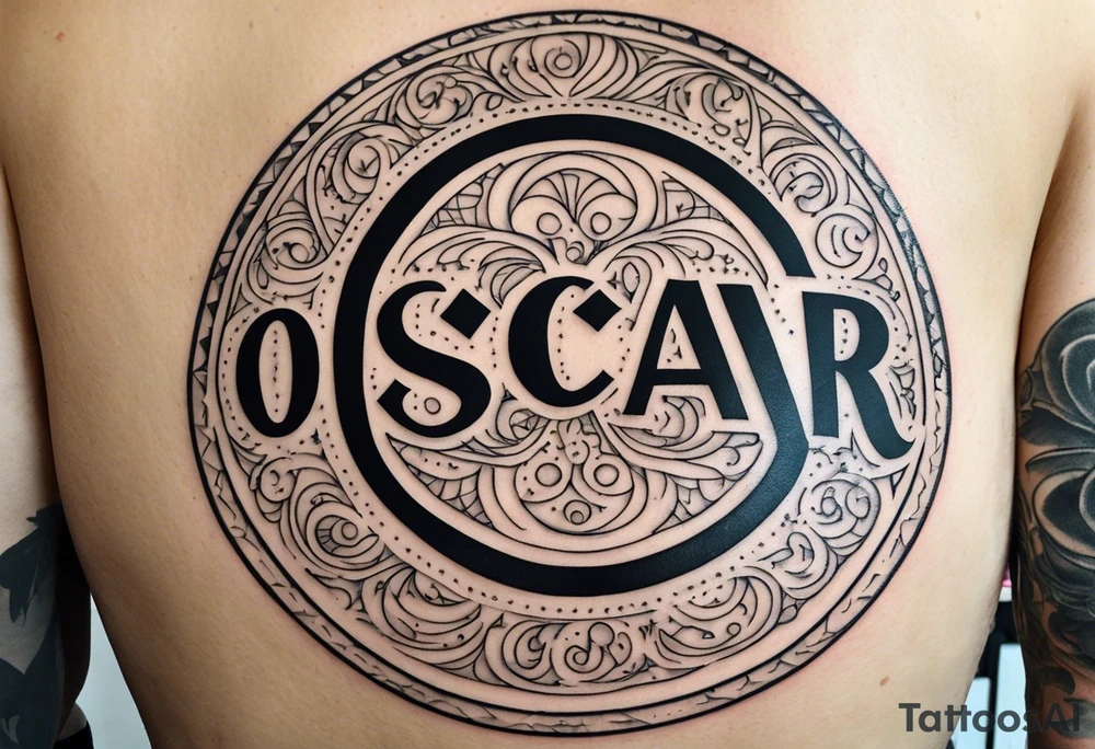 the words Oscar Embla & Emil in a circle tattoo idea