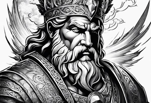 The god Zeus is a thunderer with lightning in the clouds tattoo idea