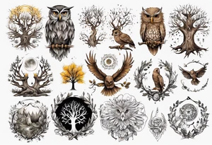 sonne, eule  wald, leben, 
baum, sapere aude tattoo idea