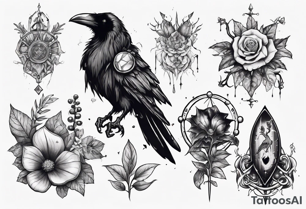 Demon Raven gems poisonous plants and astrology. tattoo idea