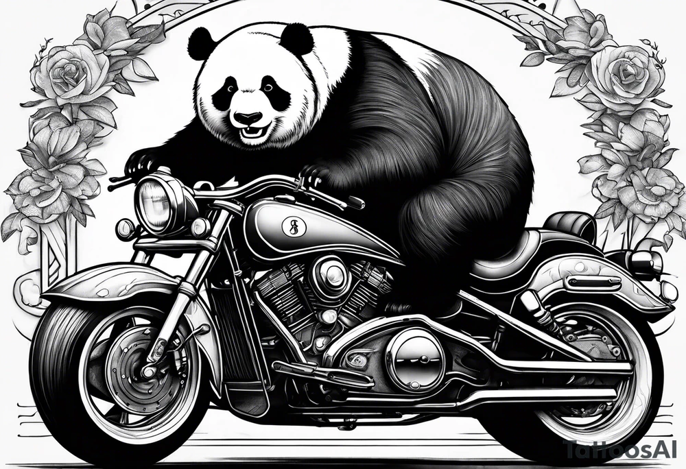 fat panda riding a motorcycle tattoo idea