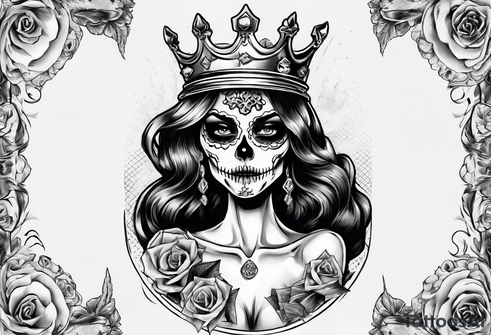 santa la muerta with money and crown
on the card tattoo idea