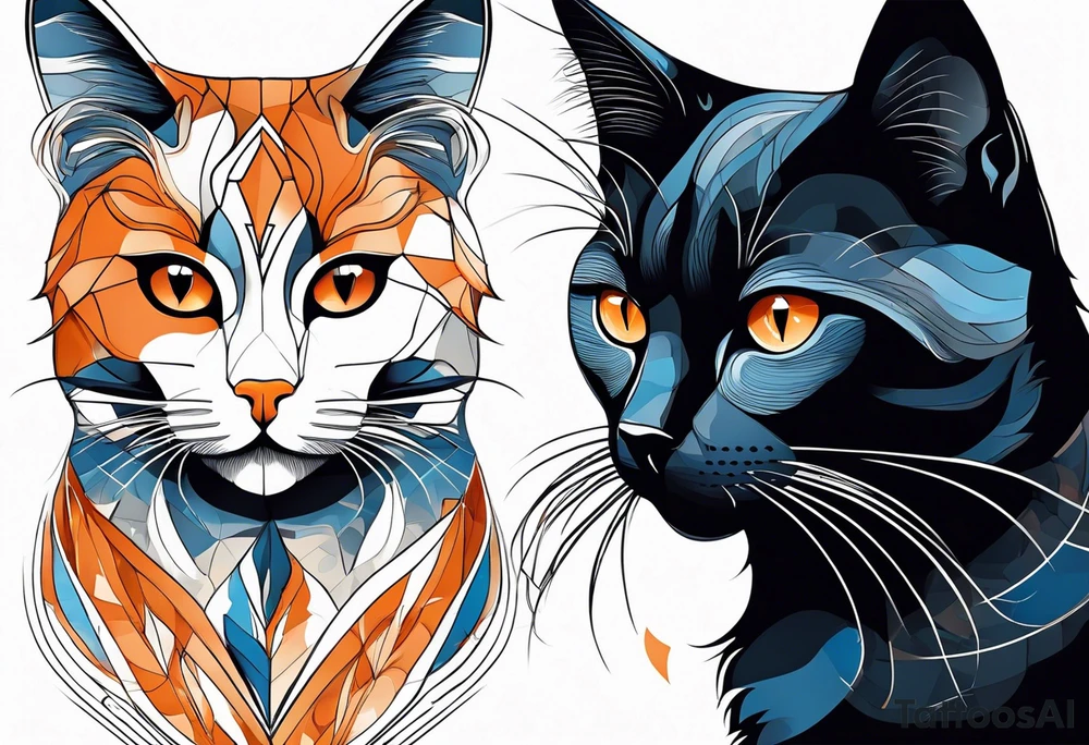 A white blue eye cat an black cat with brown eyes and an orange and white cat with browneyes tattoo idea