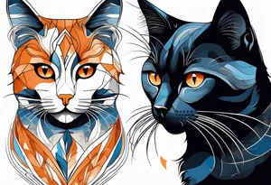 A white blue eye cat an black cat with brown eyes and an orange and white cat with browneyes tattoo idea