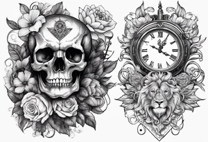 skull, lion, clock, flower, trident, anchor, tattoo idea