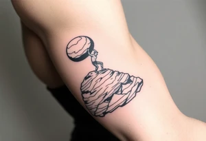 A man pushing a boulder up a spiraling hill going around my upper arm. I want the words “one must imagine Sisyphus happy” somewhere on my arm tattoo idea