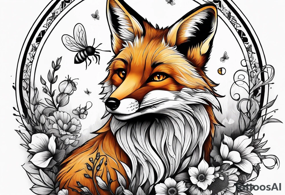 A forearm tattoo of a full body fox and a honey bee tattoo idea