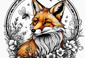 A forearm tattoo of a full body fox and a honey bee tattoo idea