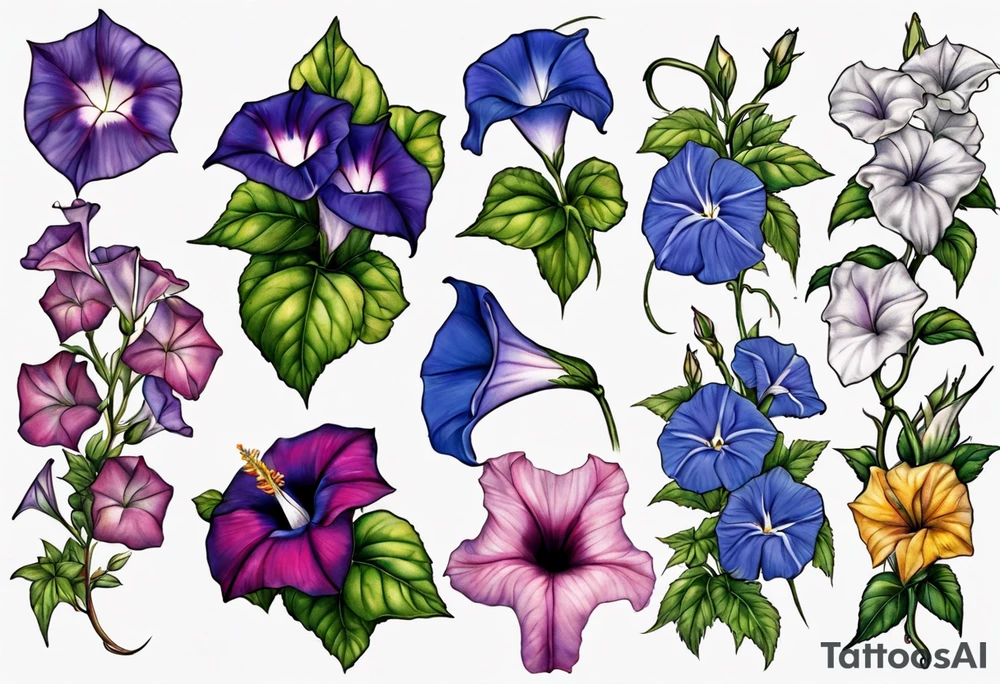 Morning glory and larkspur tattoo idea