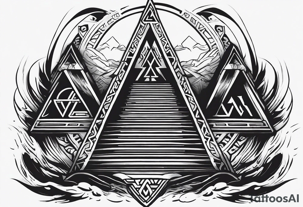 Valhalla  sword shield axe Valknut fog stairs tattoo idea