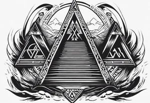 Valhalla  sword shield axe Valknut fog stairs tattoo idea