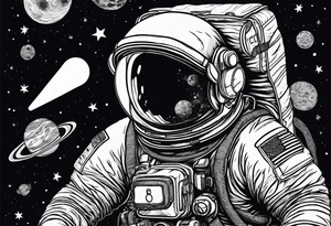 a picture of an astronaut eating an ice cream cone while floating in space showing the full body tattoo idea