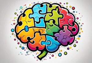 Colorful brain with two eyes made of puzzle pieces tattoo idea