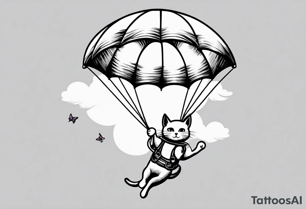 funny cat skydiving with a parachute open tattoo idea