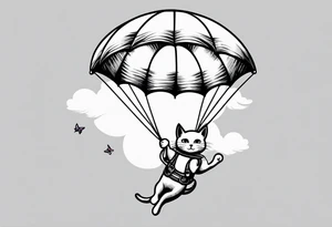 funny cat skydiving with a parachute open tattoo idea