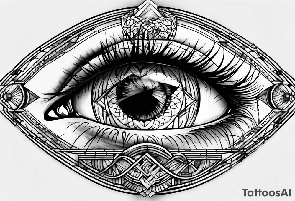 Oeil horloge temps ligne fine nuage tattoo idea