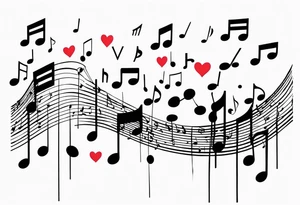 music notes and hearts with balloons tattoo idea