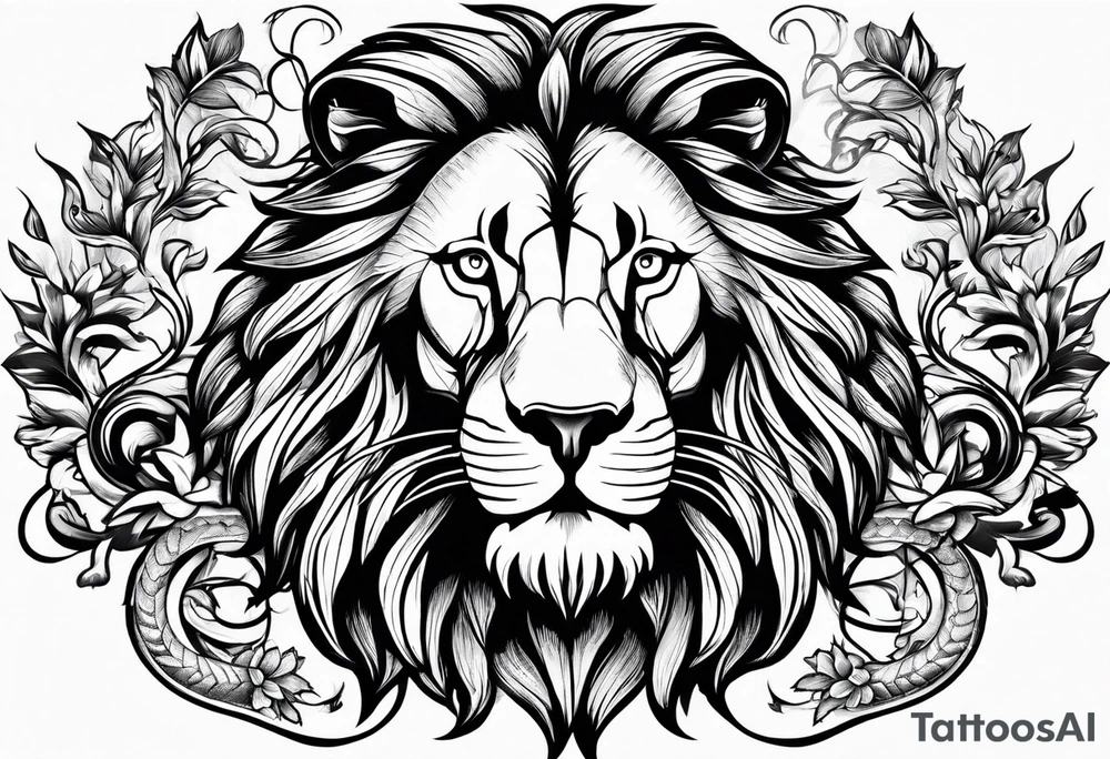 majesty of lion & snake features tattoo idea