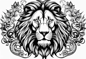 majesty of lion & snake features tattoo idea