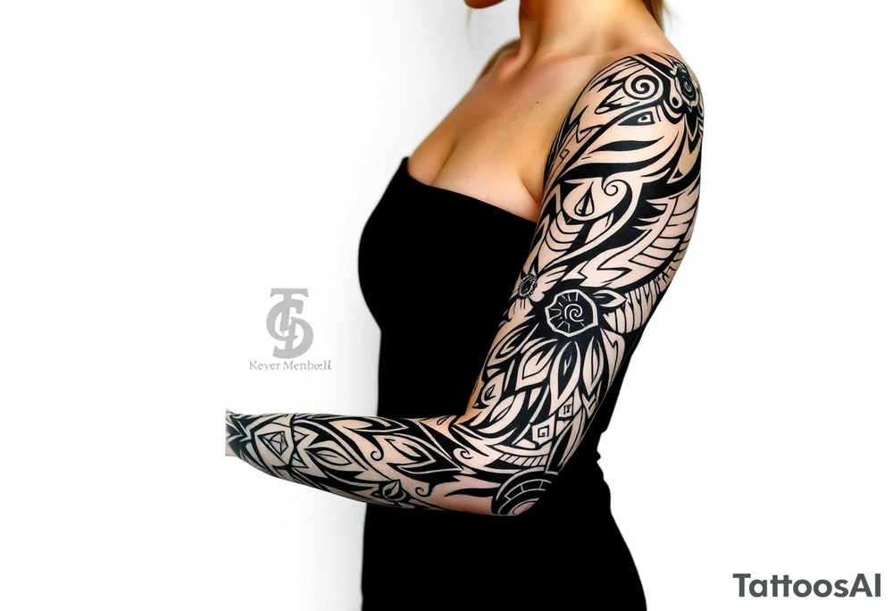 bold line shaman and indian style desingn tattoo idea