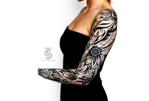 bold line shaman and indian style desingn tattoo idea