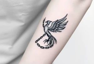 Design a minimalist tattoo: a phoenix or tree breaking chains, symbolizing freedom from addiction and rebirth. Include dates 21.02 and 22.02 subtly. Emphasize self-love, dignity, and inner strength. tattoo idea