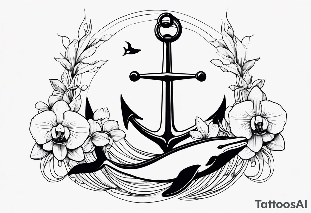 An anchor and orchids and a whale tattoo idea