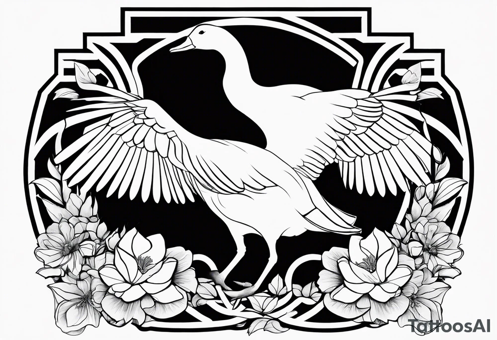 angry canadian goose with flowers side tattoo idea
