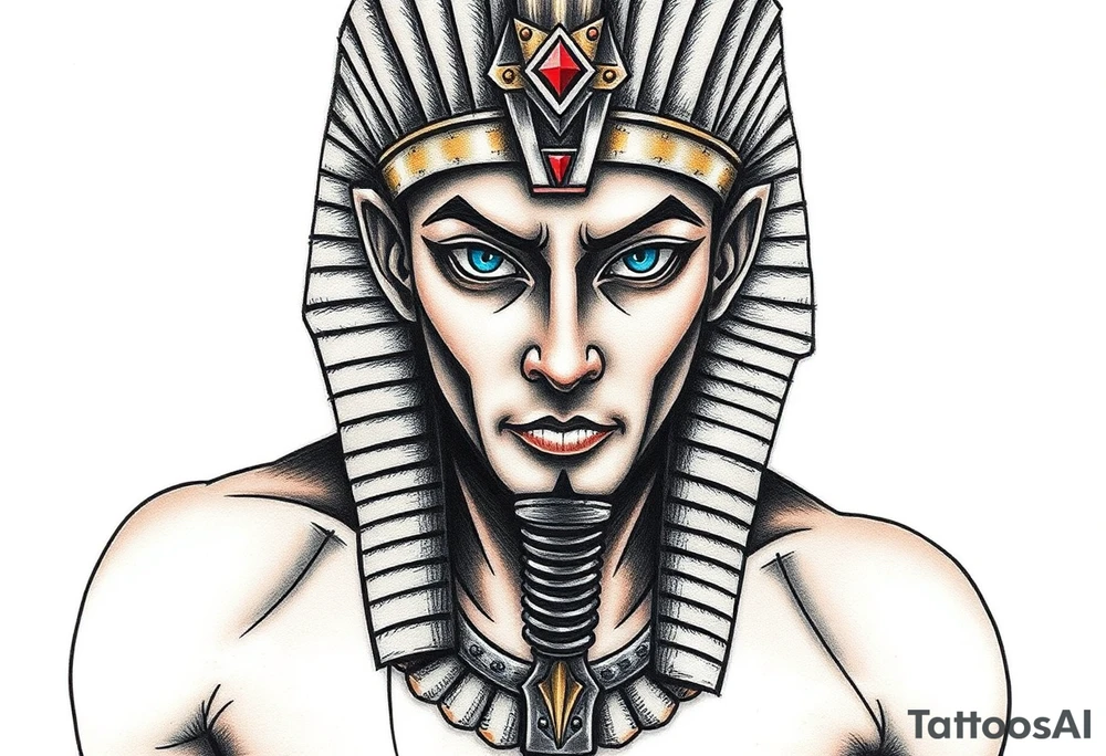 An Egyptian king with blue Eyes(only red , blue and black are possible colors) tattoo idea