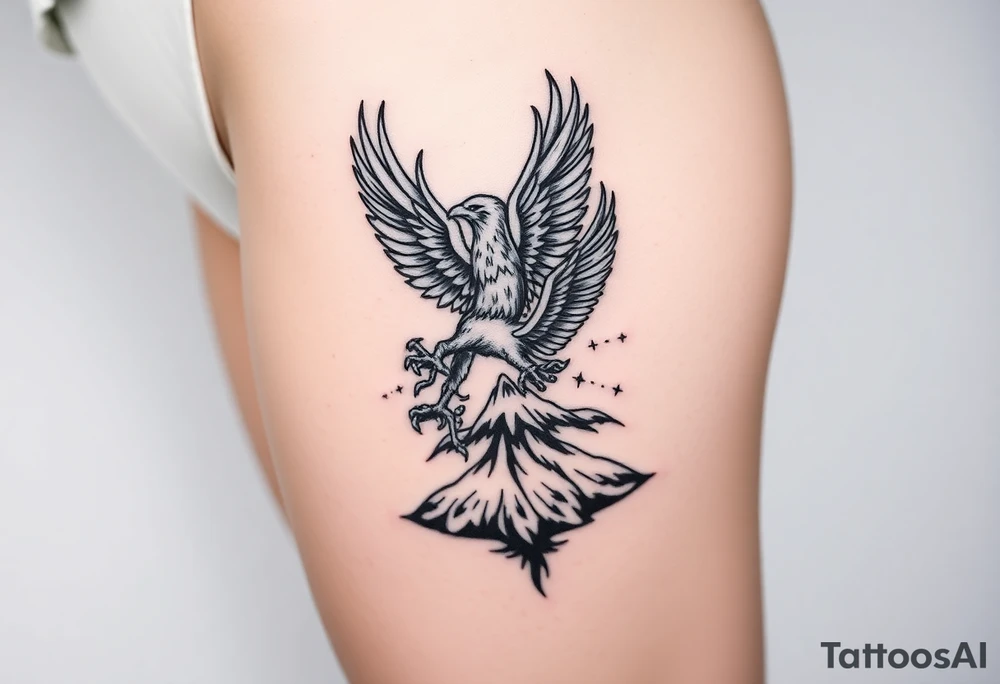 phoenix with fire and eagle over mountain tattoo idea