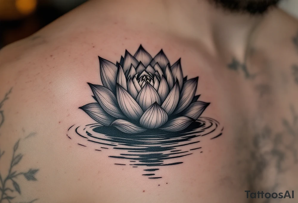 serene lotus flower emerging from sacred waters with ripples tattoo idea
