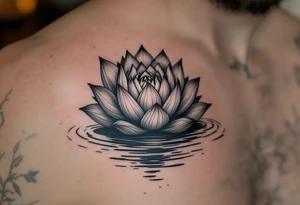 serene lotus flower emerging from sacred waters with ripples tattoo idea