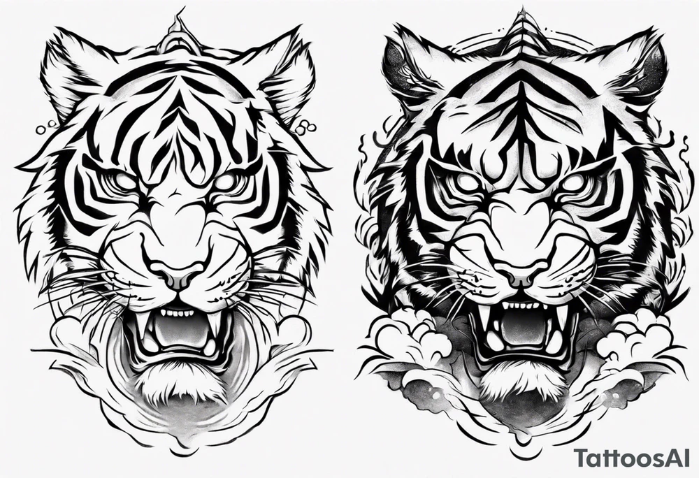 Tiger design with lightning and the sun for a forearm sleeve tattoo idea