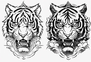 Tiger design with lightning and the sun for a forearm sleeve tattoo idea