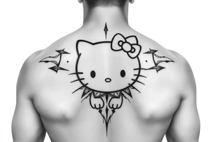 white background, cyber sigilism art / neo primal inspired hello kitty tattoo idea