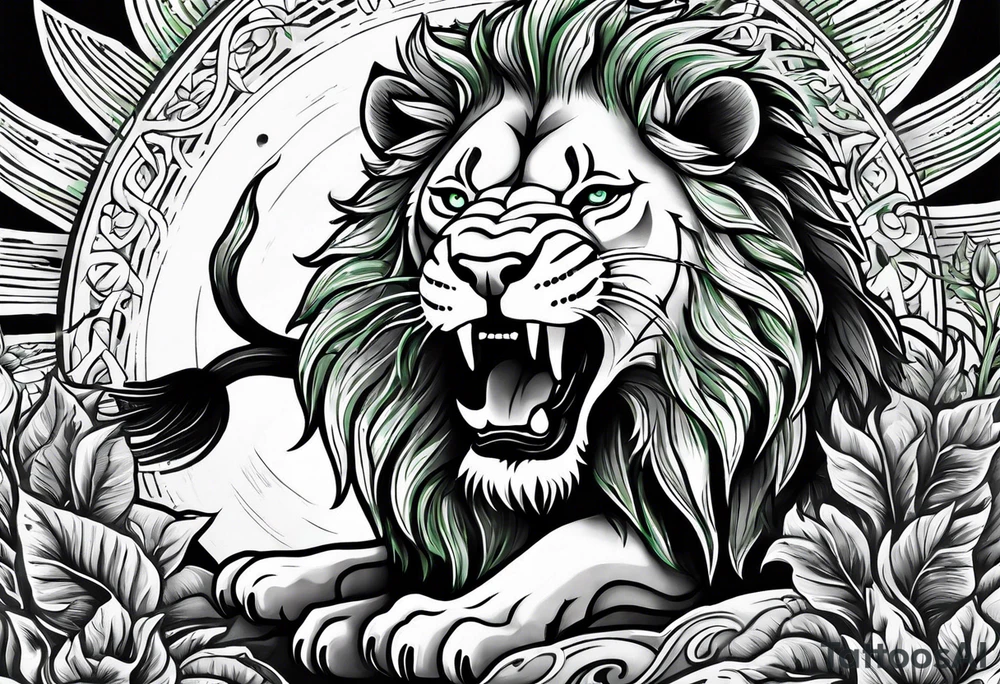 Green lion eating the sun tattoo idea