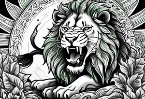 Green lion eating the sun tattoo idea