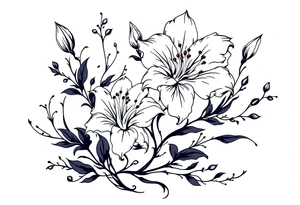 delicate lilies swirling in spring breeze with petals tattoo idea