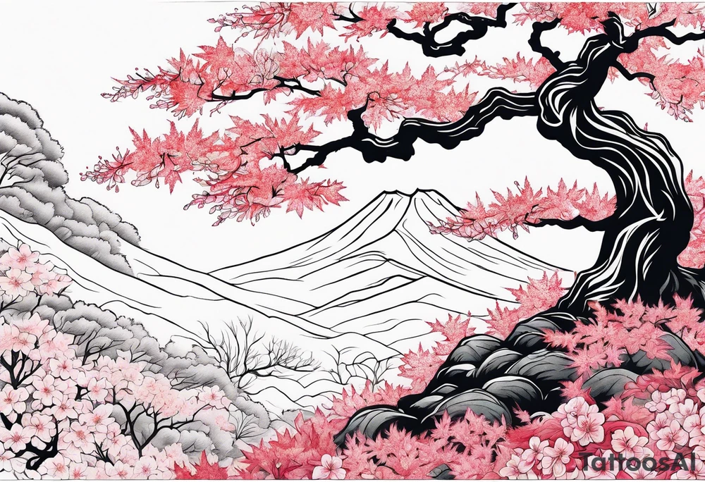 Japanese maple and cherry blossom
 forest tattoo idea