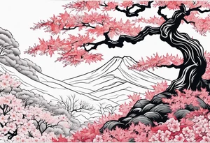 Japanese maple and cherry blossom
 forest tattoo idea