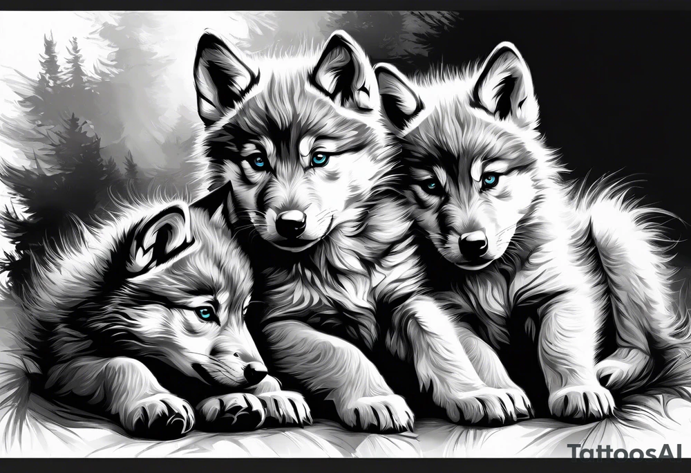 2 wolf cubs adoring and cute (one female, one male) tattoo idea