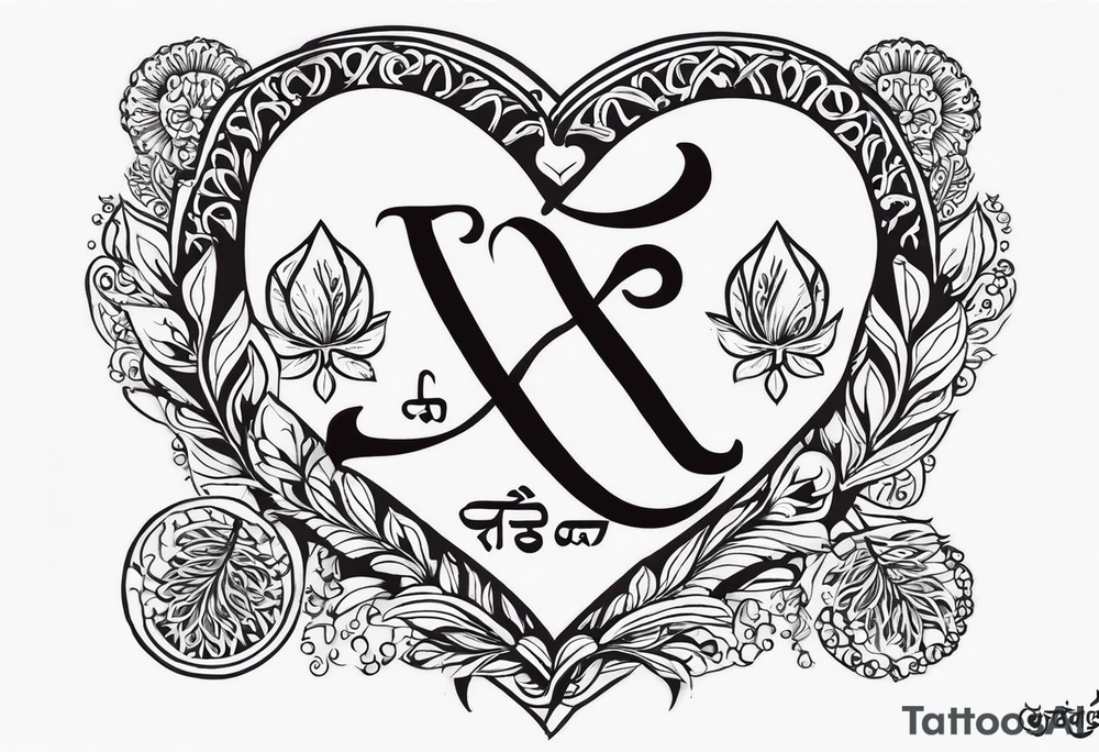 Tattoo ਨਿਰਭਉ ਨਿਰਵੈਰ written in Gurmukhi written text. Add fire and heart to symbolize strength and love tattoo idea