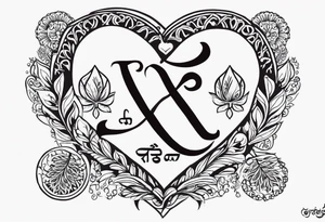 Tattoo ਨਿਰਭਉ ਨਿਰਵੈਰ written in Gurmukhi written text. Add fire and heart to symbolize strength and love tattoo idea