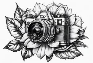 sunflower, camera, flower rose , book tattoo idea