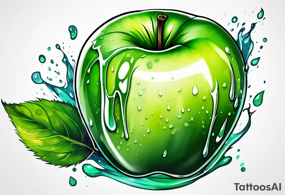 Dripping green apple tattoo idea