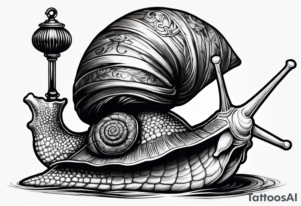 Snail wearing a traditional pirate hat on its shell tattoo idea