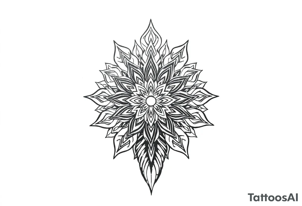 spiritual bold line feather mandala indian tattoo idea