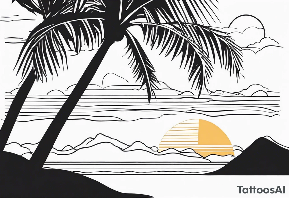 Sun above palm tree tattoo idea
