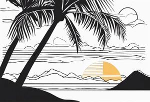 Sun above palm tree tattoo idea