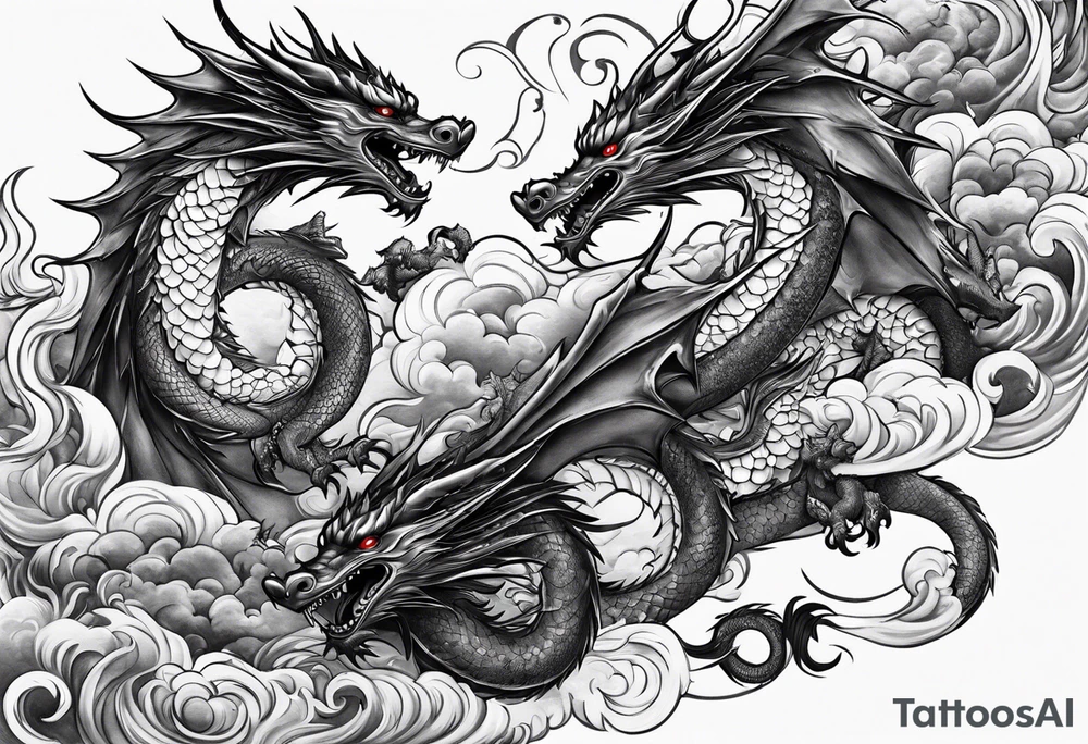Family of five flying dragons tattoo idea